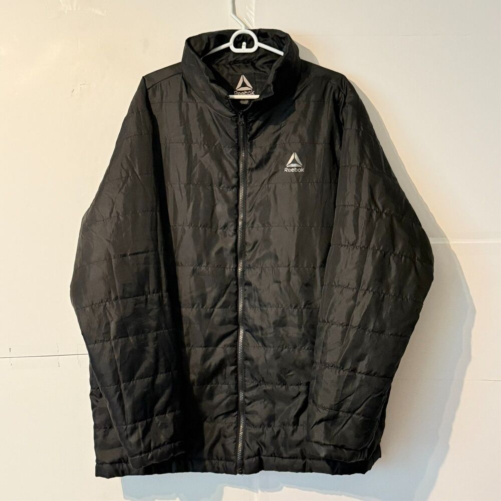 Reebok Mens Puffer Jacket Size XL Jet Black Soft Quilted Full Zip Windbreaker